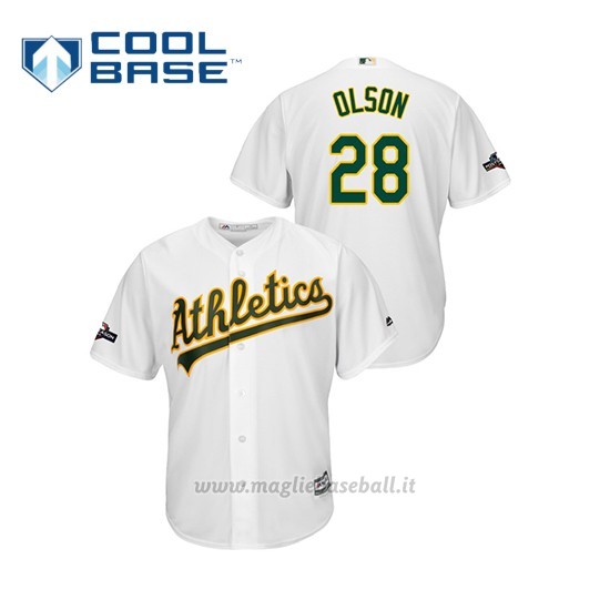 Maglia Baseball Uomo Oakland Athletics 28 Matt Olson 2019 Postseason Cool Base Bianco